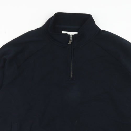 Marks and Spencer Mens Blue Camel Henley Sweatshirt Size L