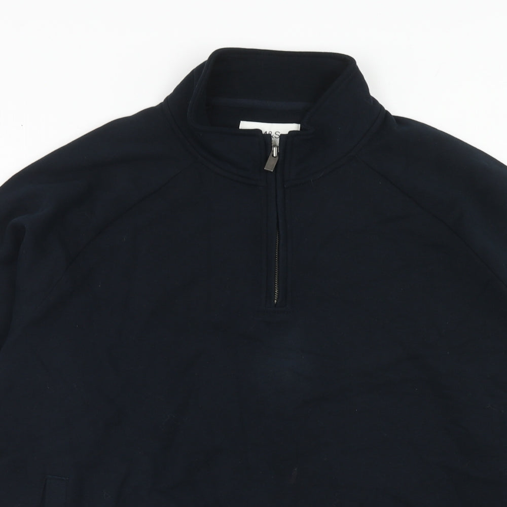 Marks and Spencer Mens Blue Camel Henley Sweatshirt Size L