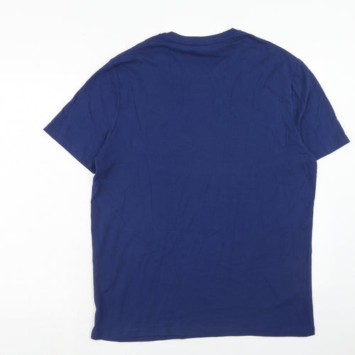 Marks and Spencer Mens Blue Cotton T-Shirt Size L Round Neck - Father Christmas Ho Ho Ho