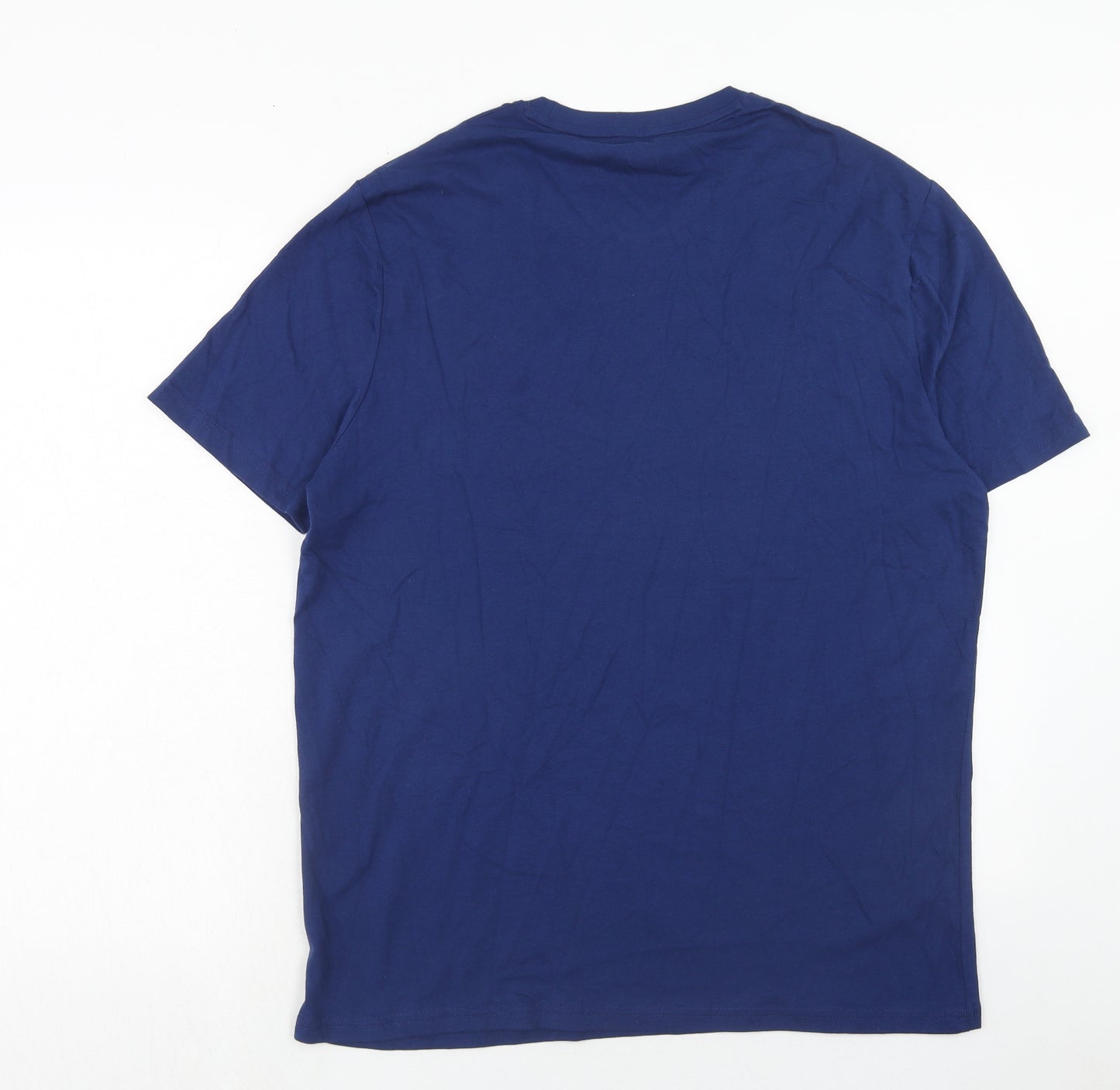 Marks and Spencer Mens Blue Cotton T-Shirt Size S Round Neck - Father Christmas Ho Ho Ho
