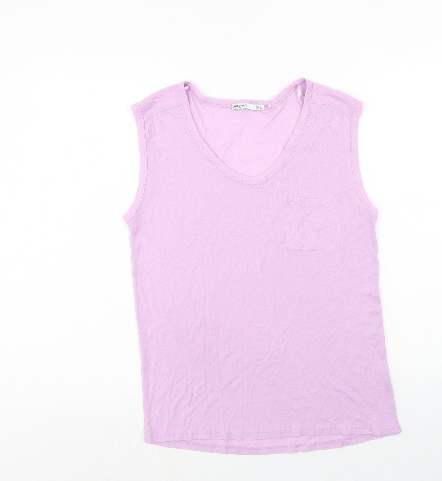 Zara Womens Purple Polyester Basic Tank Size M V-Neck Pullover