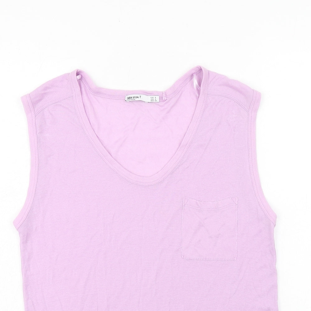 Zara Womens Purple Polyester Basic Tank Size M V-Neck Pullover