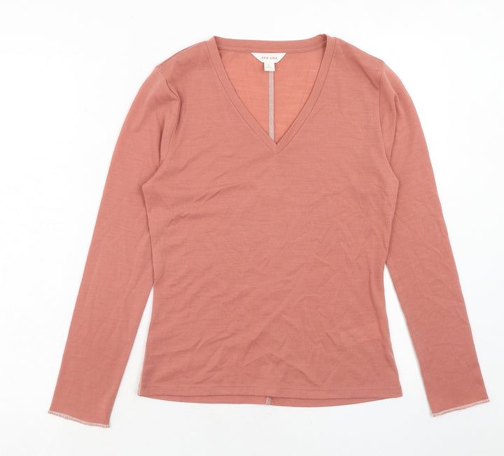 Per Una Womens Pink Polyester Basic T-Shirt Size 6 V-Neck - Contrast Stitching