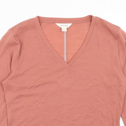 Per Una Womens Pink Polyester Basic T-Shirt Size 6 V-Neck - Contrast Stitching