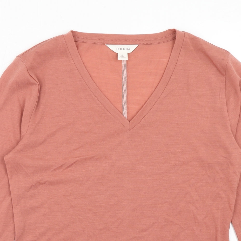 Per Una Womens Pink Polyester Basic T-Shirt Size 6 V-Neck - Contrast Stitching