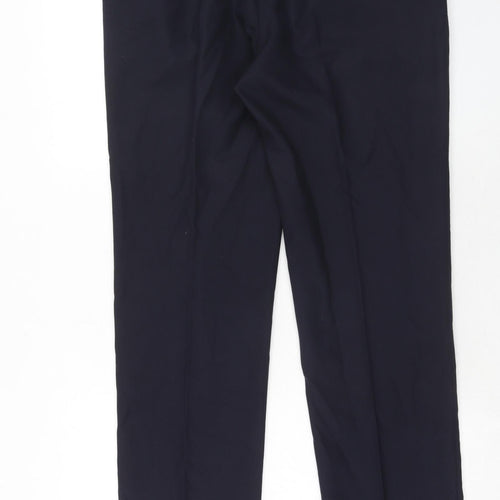Marks and Spencer Mens Blue Wool Trousers Size 34 in L33 in Regular Zip