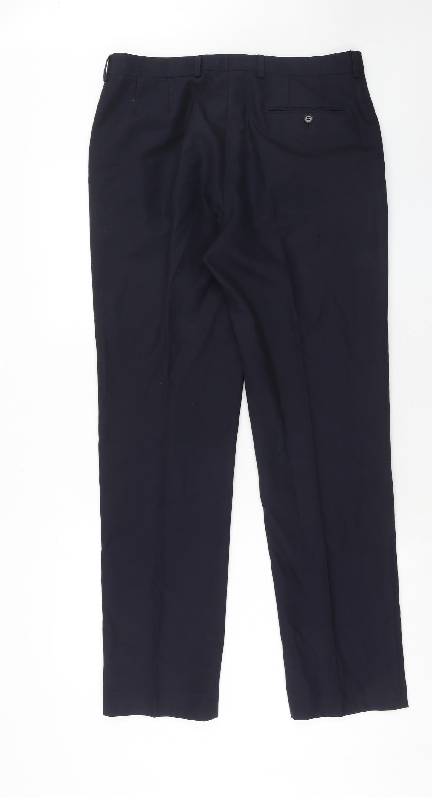 Marks and Spencer Mens Blue Wool Trousers Size 34 in L33 in Regular Zip