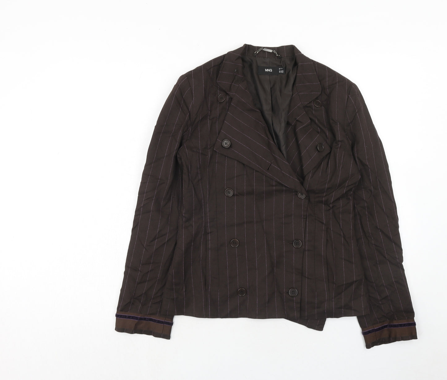 Mango Womens Brown Pinstripe Viscose Jacket Blazer Size 12
