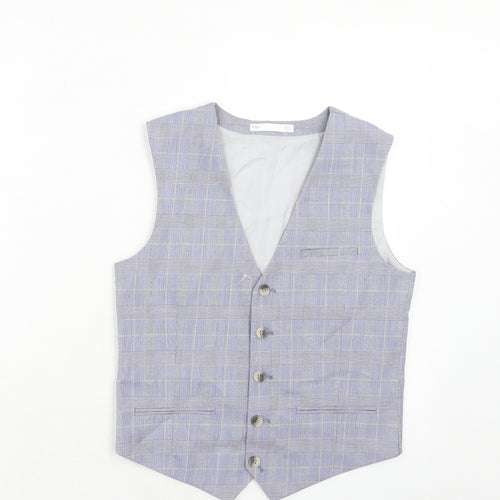 Marks and Spencer Boys Blue Plaid Jacket Waistcoat Size 11-12 Years Button