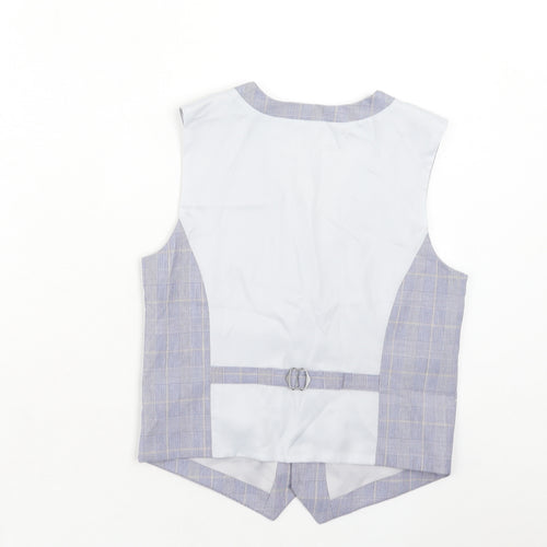 Marks and Spencer Boys Blue Plaid Jacket Waistcoat Size 11-12 Years Button
