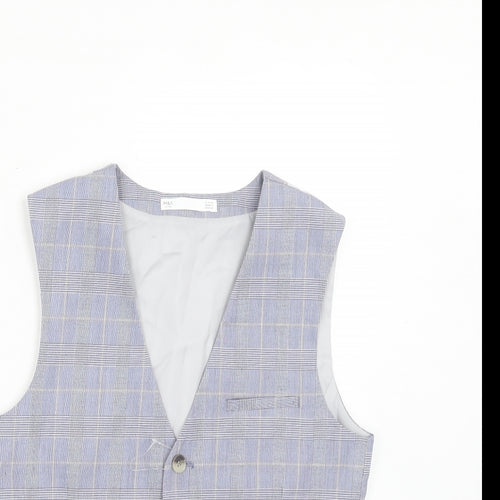 Marks and Spencer Boys Blue Plaid Jacket Waistcoat Size 11-12 Years Button