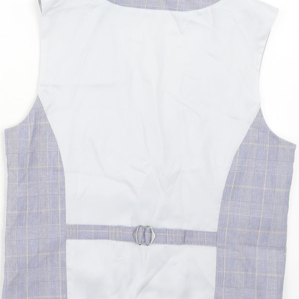 Marks and Spencer Boys Blue Plaid Jacket Waistcoat Size 11-12 Years Button