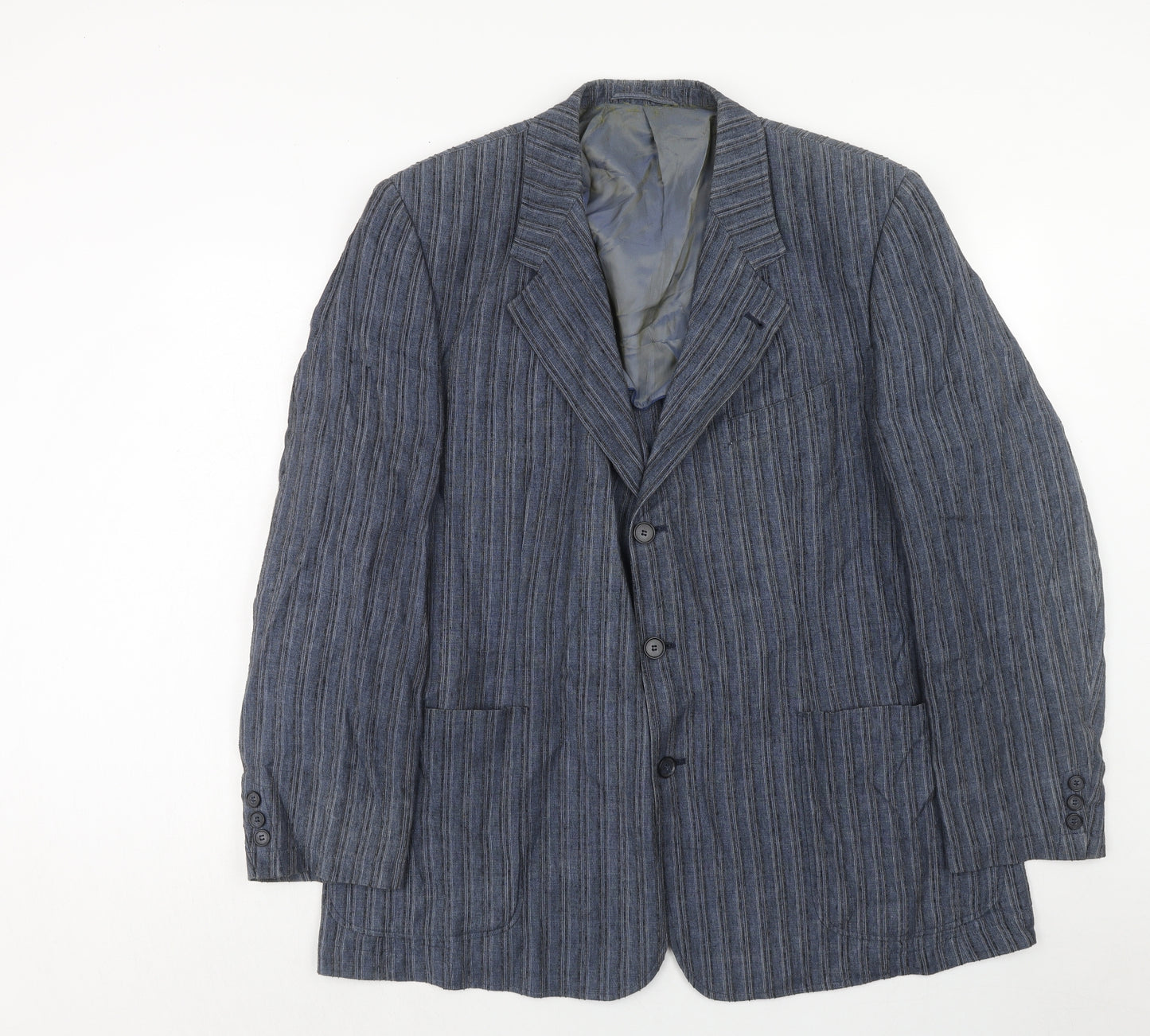 Brook Taverner Mens Blue Striped Linen Jacket Blazer Size 46 Regular