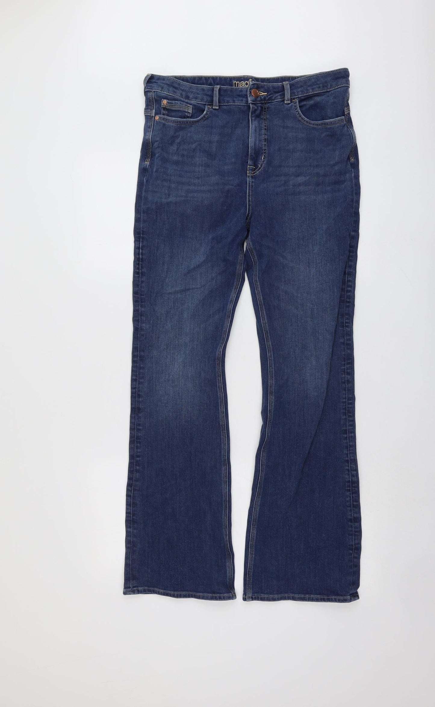 Marks and Spencer Womens Blue Cotton Bootcut Jeans Size 14 L30 in Slim Button