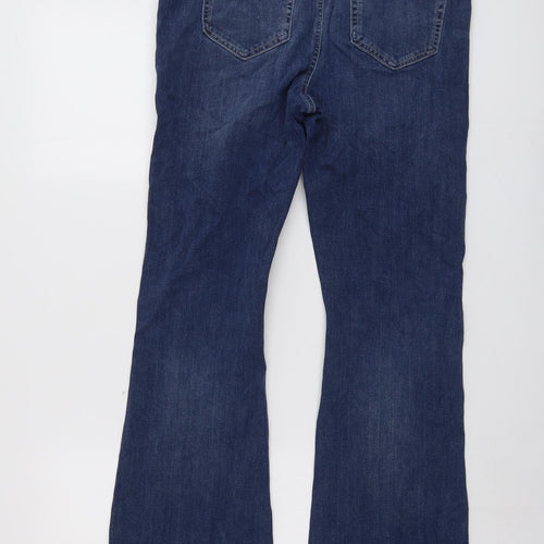 Marks and Spencer Womens Blue Cotton Bootcut Jeans Size 14 L30 in Slim Button
