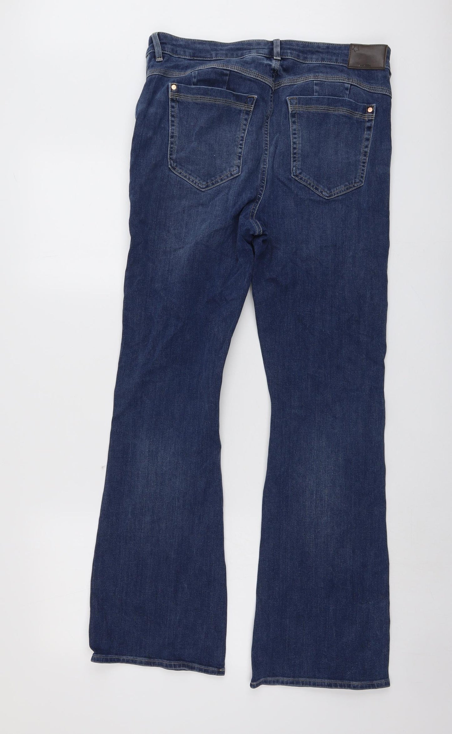 Marks and Spencer Womens Blue Cotton Bootcut Jeans Size 14 L30 in Slim Button
