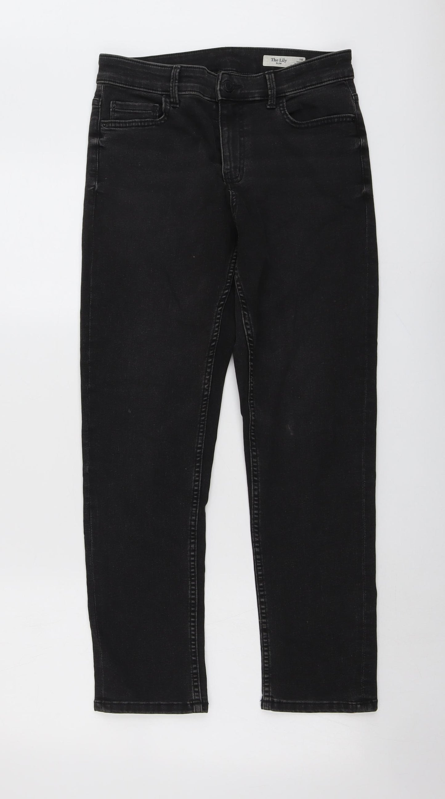 Marks and Spencer Womens Black Cotton Straight Jeans Size 10 L27 in Slim Button