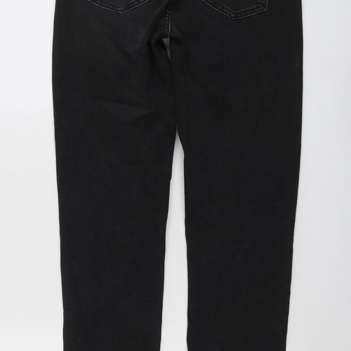 Marks and Spencer Womens Black Cotton Straight Jeans Size 10 L27 in Slim Button