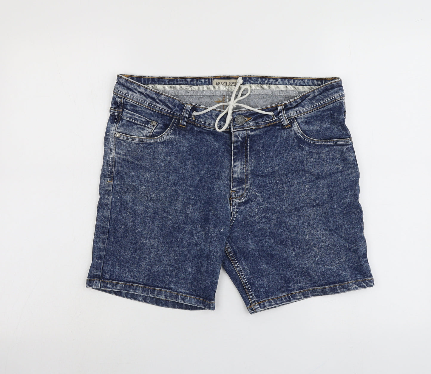 Brave Soul Mens Blue Cotton Bermuda Shorts Size S L6 in Regular Button
