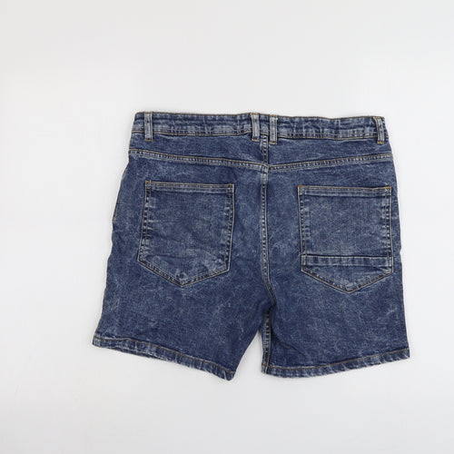 Brave Soul Mens Blue Cotton Bermuda Shorts Size S L6 in Regular Button