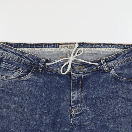 Brave Soul Mens Blue Cotton Bermuda Shorts Size S L6 in Regular Button