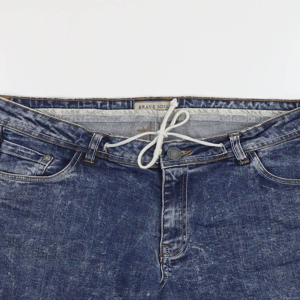 Brave Soul Mens Blue Cotton Bermuda Shorts Size S L6 in Regular Button