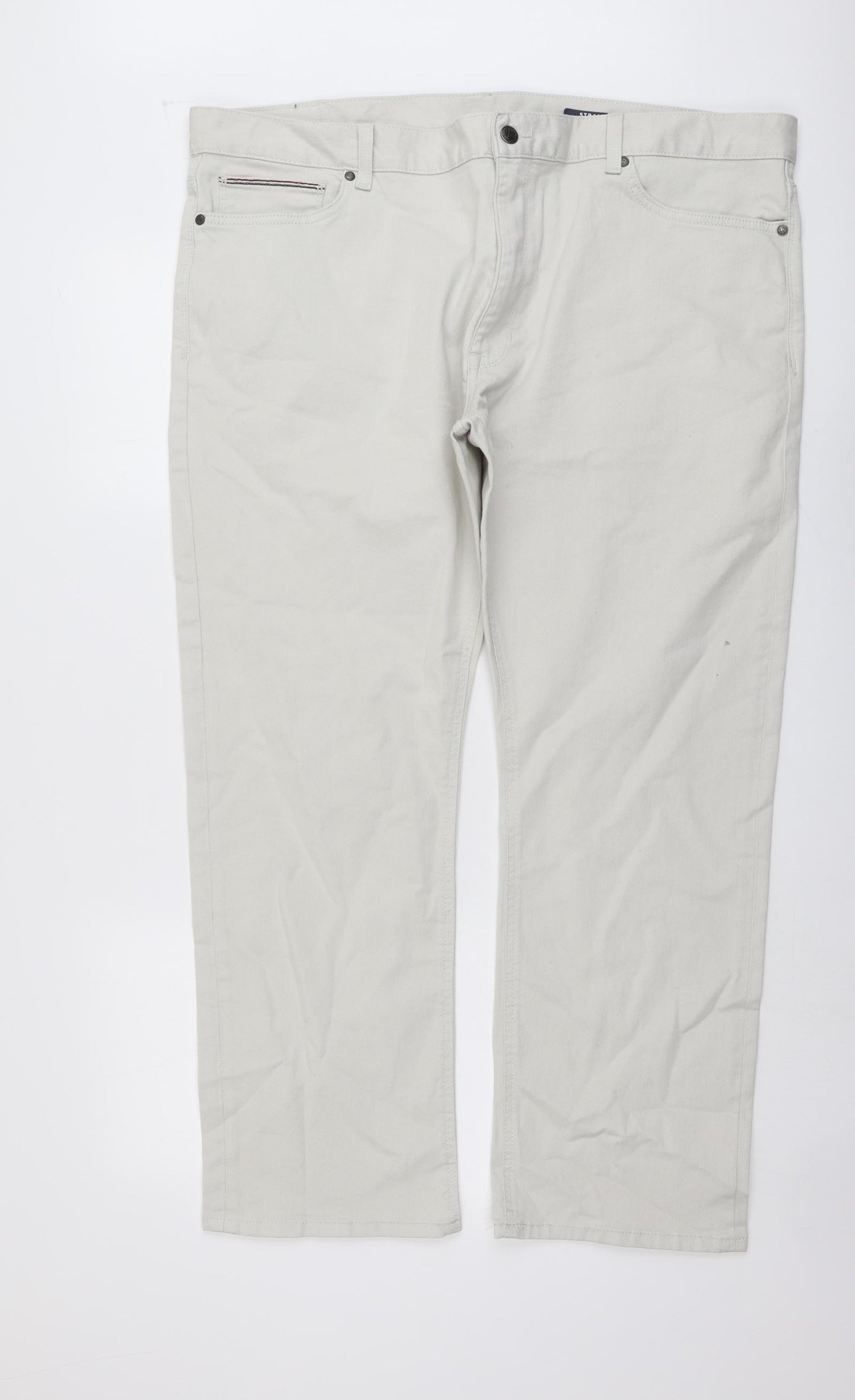 Marks and Spencer Mens Grey Cotton Straight Jeans Size 42 in L29 in Regular Button