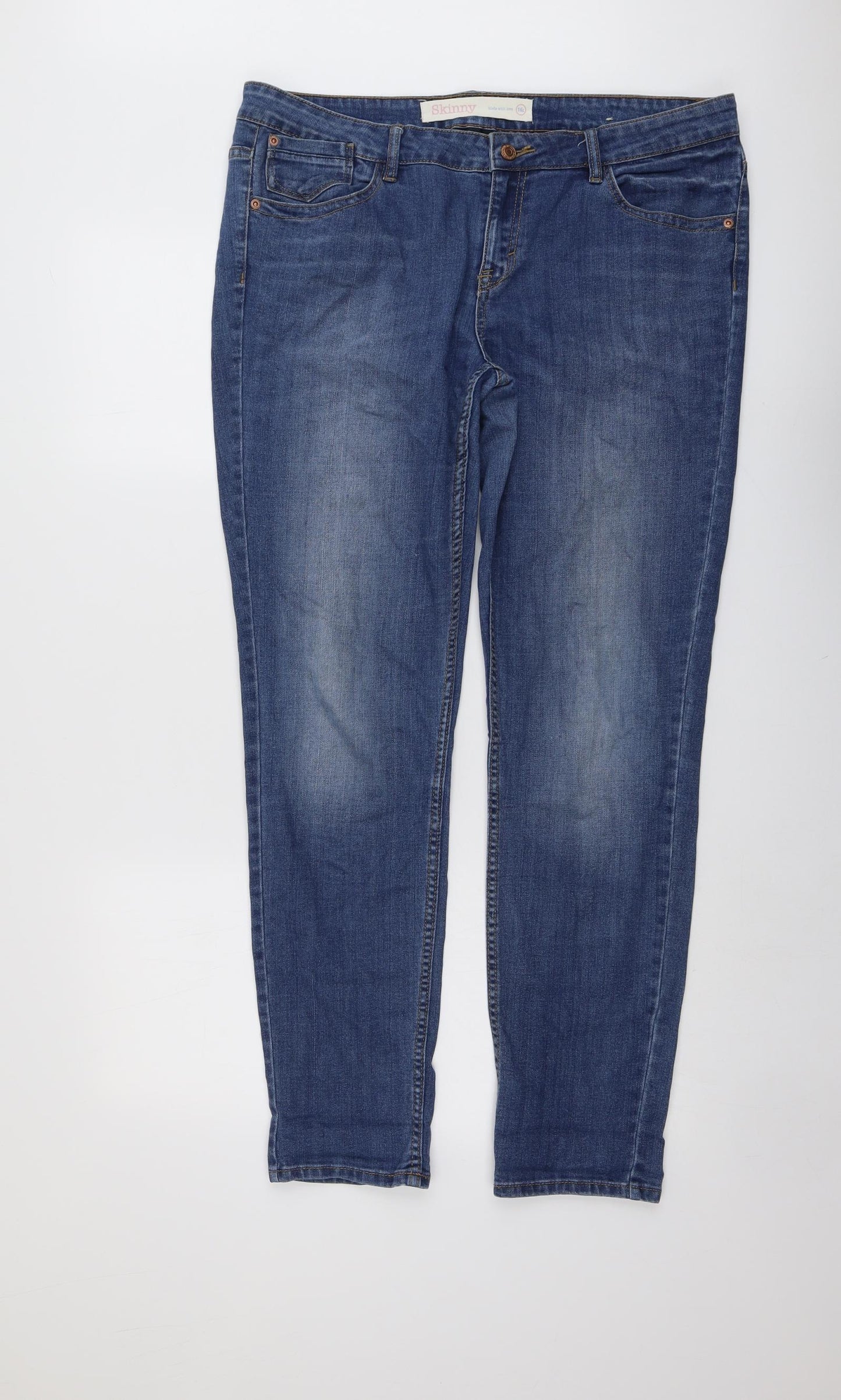 NEXT Womens Blue Cotton Skinny Jeans Size 16 L30 in Regular Button