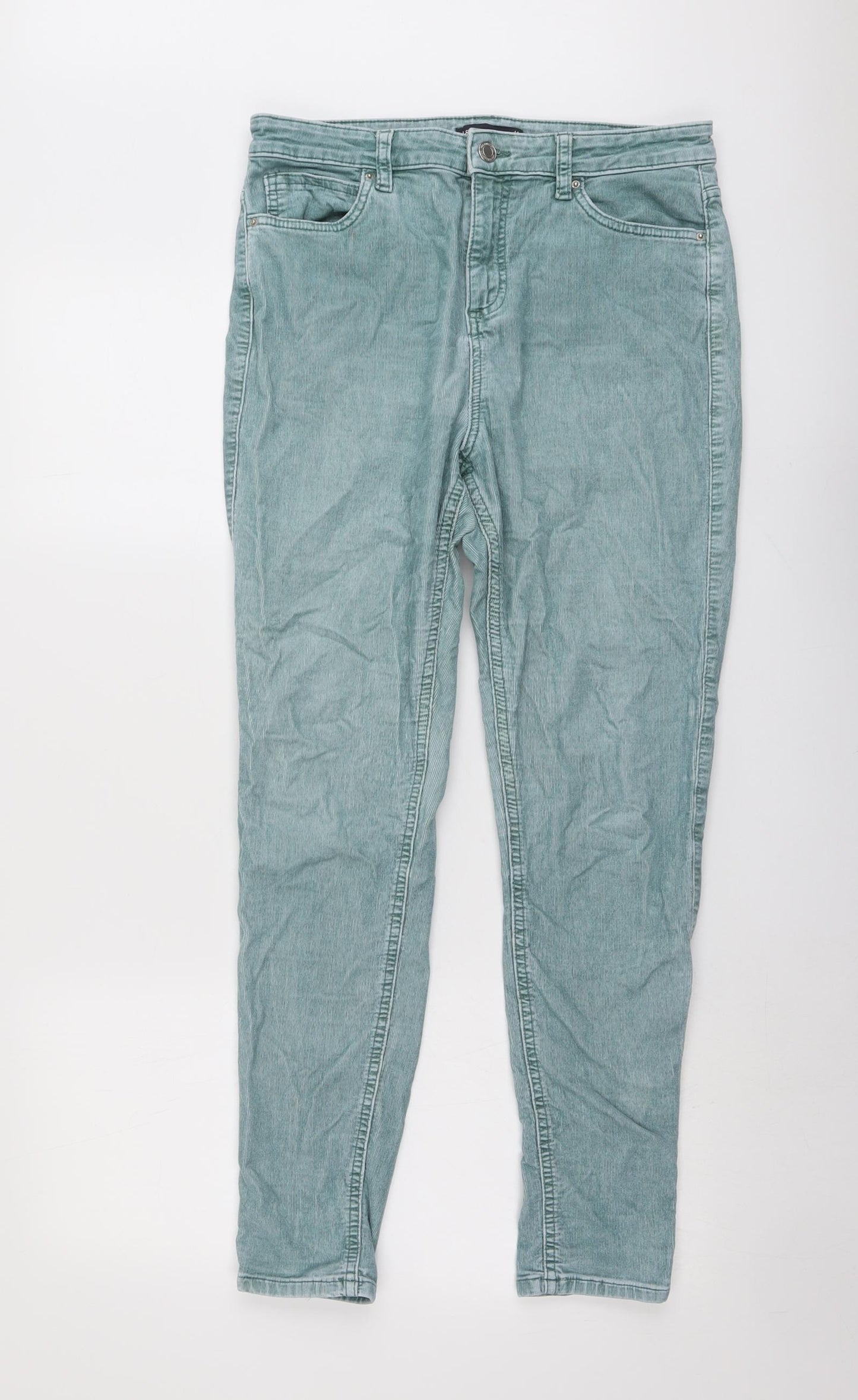Marks and Spencer Womens Green Cotton Trousers Size 14 L28 in Regular Button