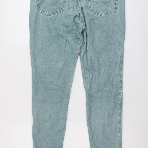 Marks and Spencer Womens Green Cotton Trousers Size 14 L28 in Regular Button