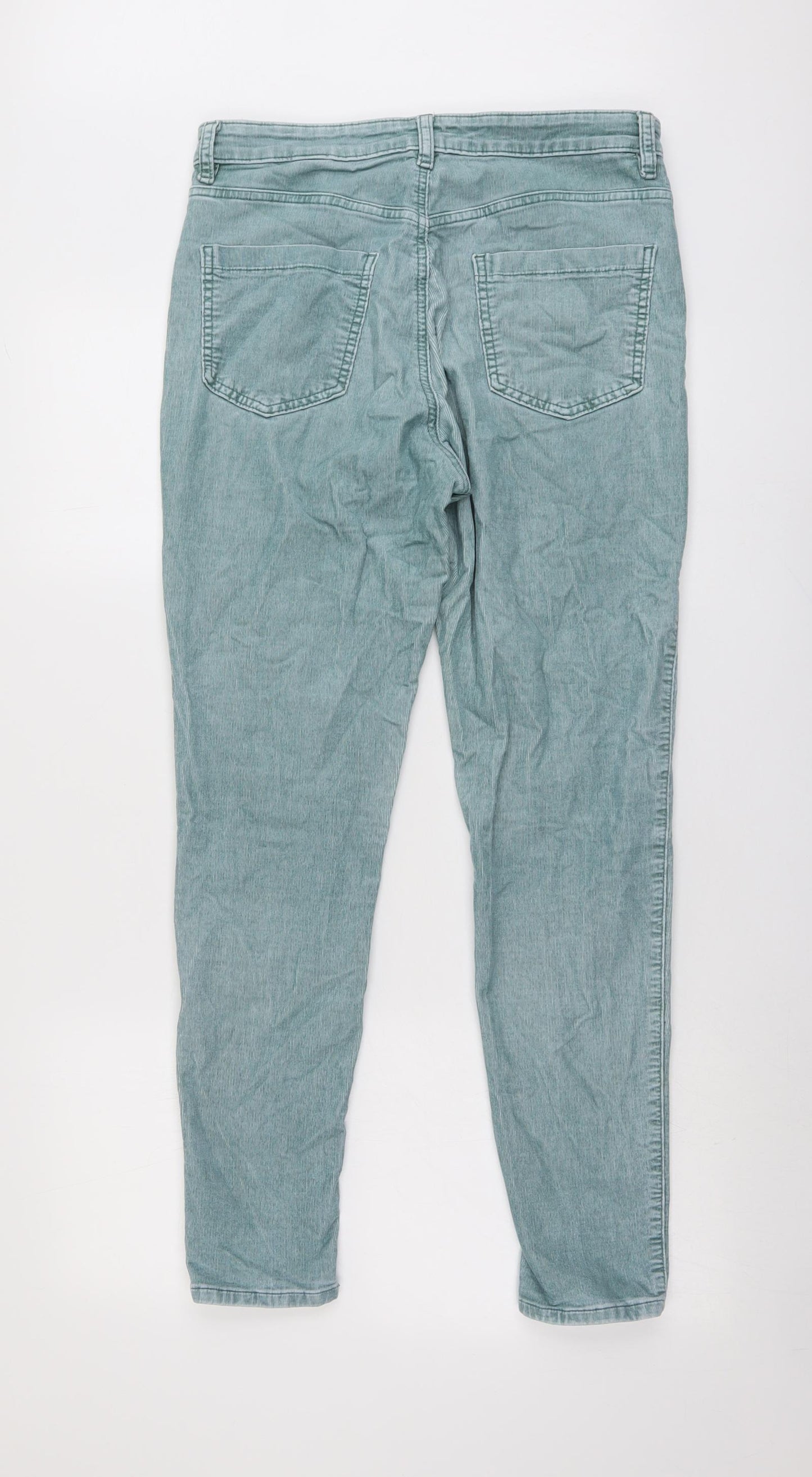 Marks and Spencer Womens Green Cotton Trousers Size 14 L28 in Regular Button