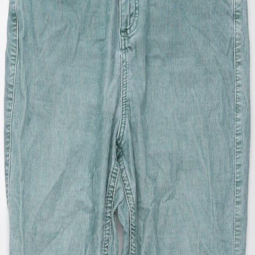 Marks and Spencer Womens Green Cotton Trousers Size 14 L28 in Regular Button