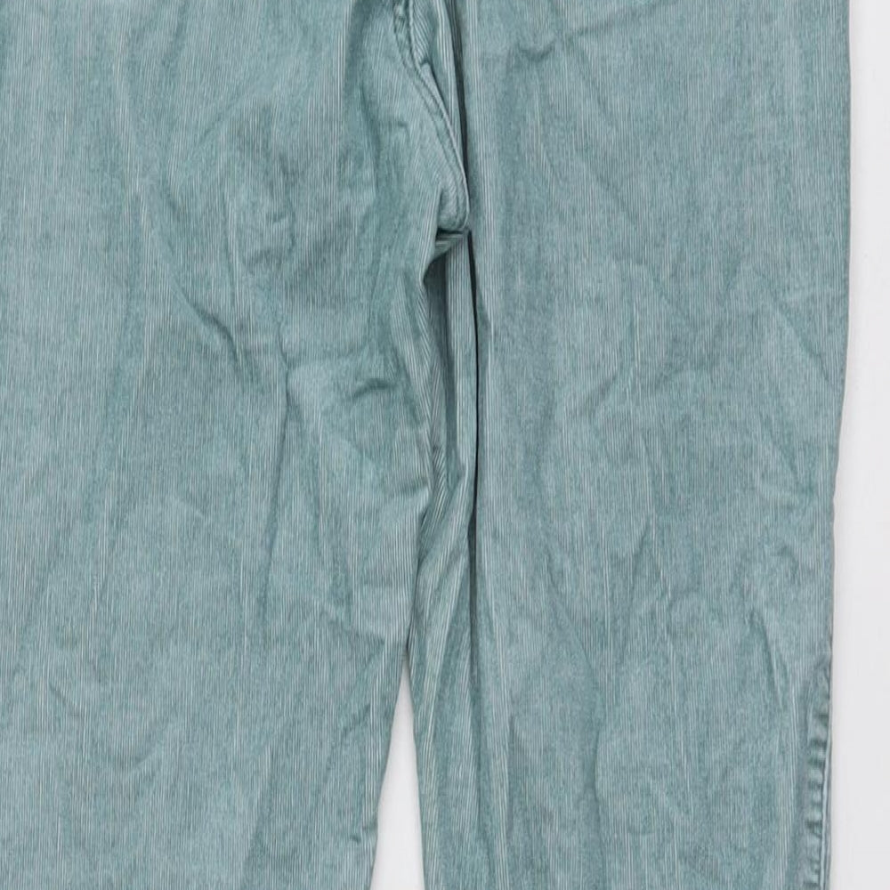 Marks and Spencer Womens Green Cotton Trousers Size 14 L28 in Regular Button