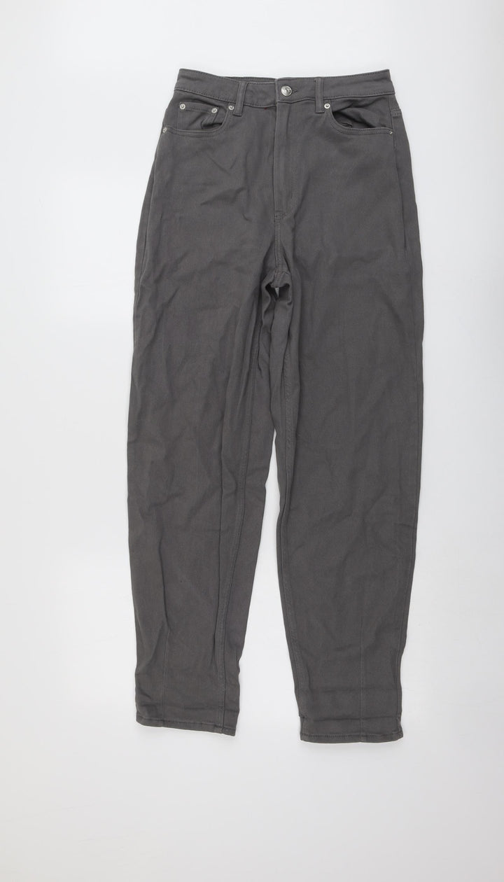 H&M Womens Grey Cotton Tapered Jeans Size 8 L29 in Regular Button