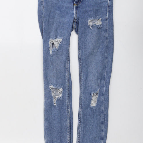 New Look Girls Blue Cotton Skinny Jeans Size 10 Years Regular Button - Distressed