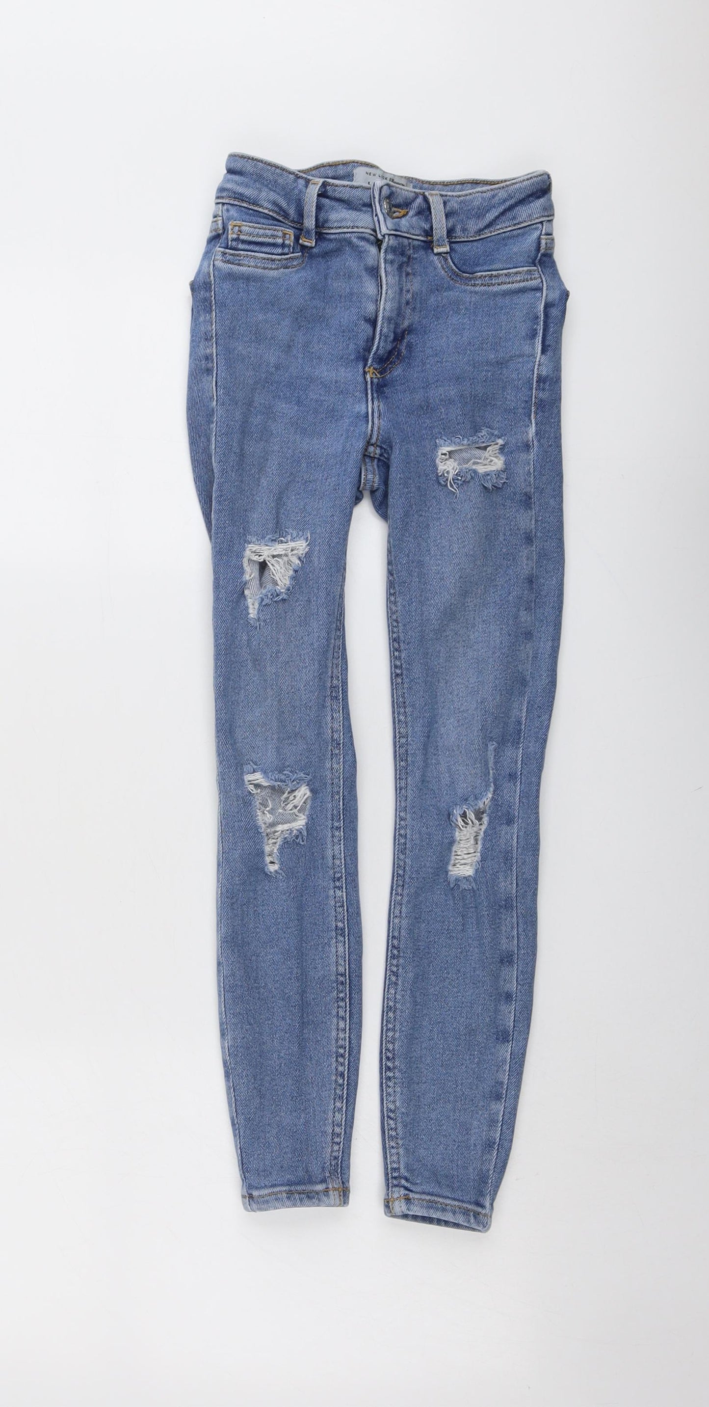 New Look Girls Blue Cotton Skinny Jeans Size 10 Years Regular Button - Distressed