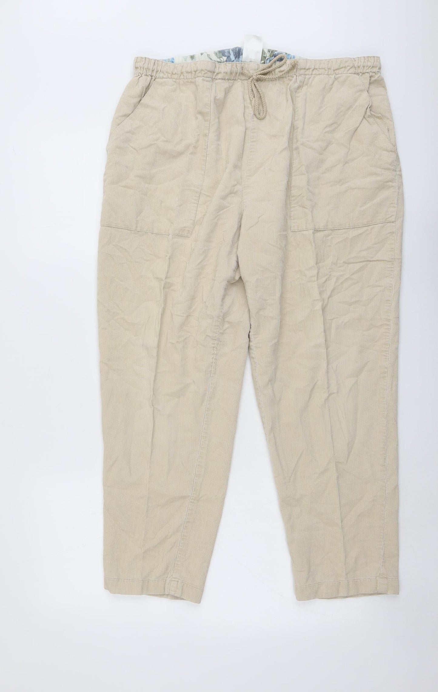 Damart Womens Beige Cotton Trousers Size 20 L26 in Regular Drawstring