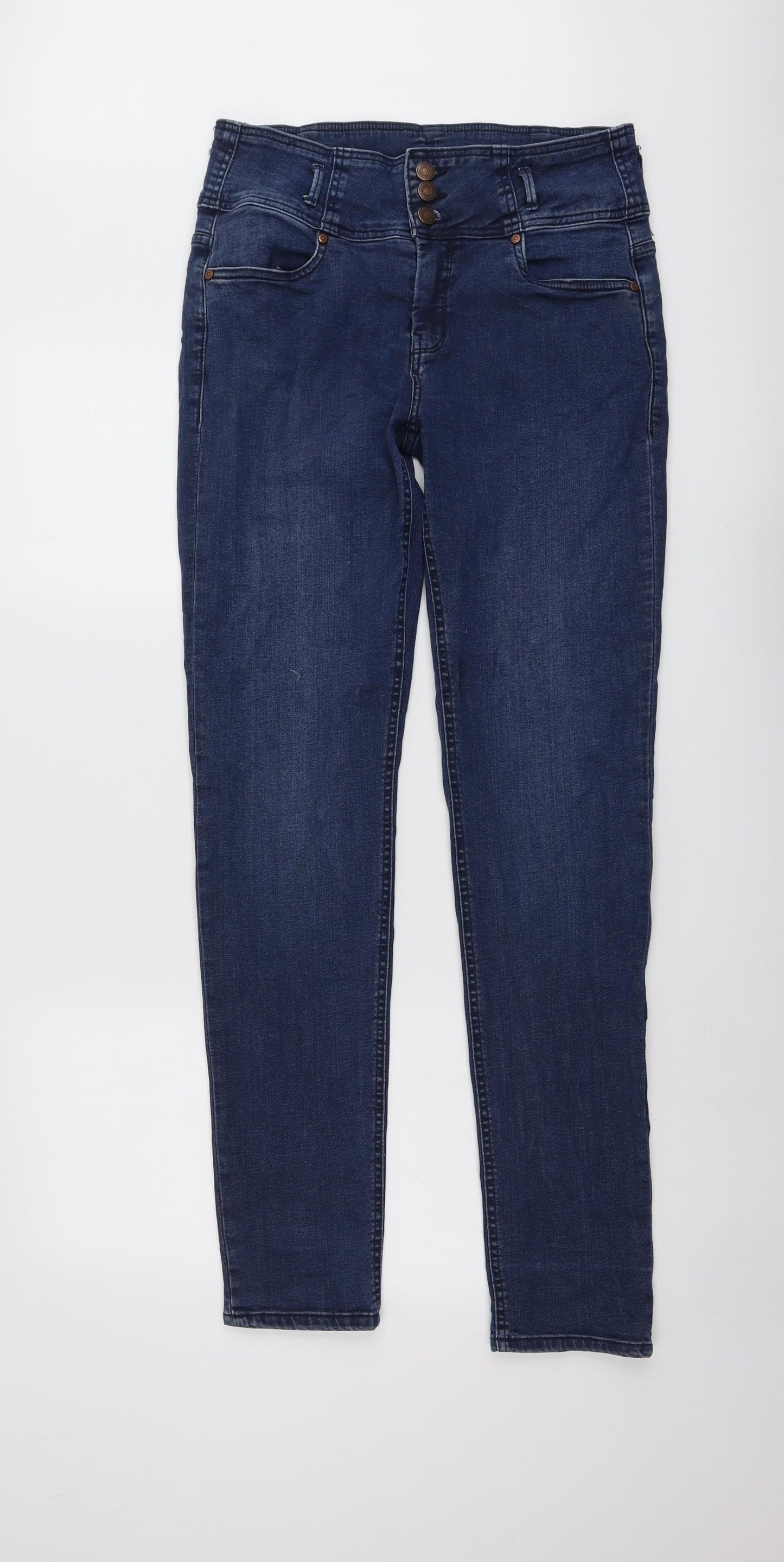 Fransa Womens Blue Cotton Skinny Jeans Size 12 L32 in Regular Button