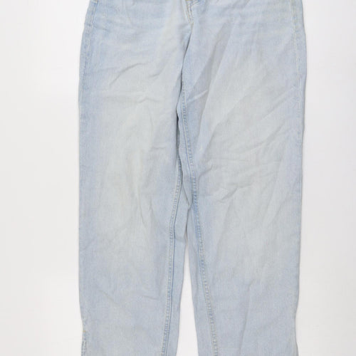 H&M Womens Blue Cotton Mom Jeans Size 8 L31 in Regular Button - Frayed Hem
