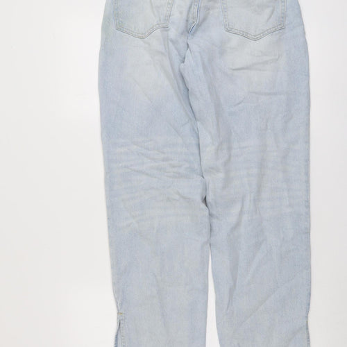 H&M Womens Blue Cotton Mom Jeans Size 8 L31 in Regular Button - Frayed Hem