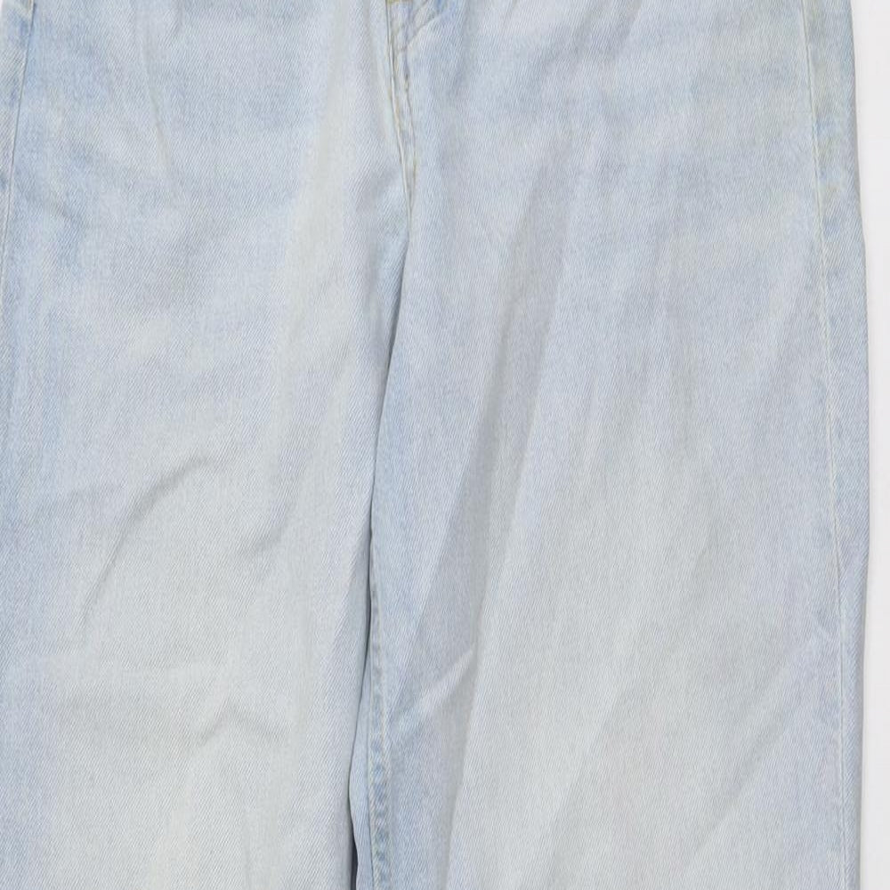 H&M Womens Blue Cotton Mom Jeans Size 8 L31 in Regular Button - Frayed Hem