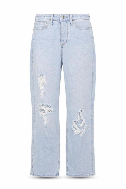 Front view of Hollister women’s blue cotton mom jeans, size UK 24, in, 25-inch leg regular button