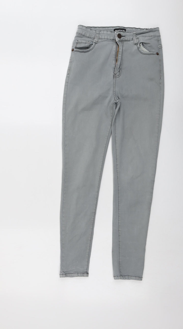Momokrom Womens Grey Cotton Skinny Jeans Size 10 L25 in Regular Button