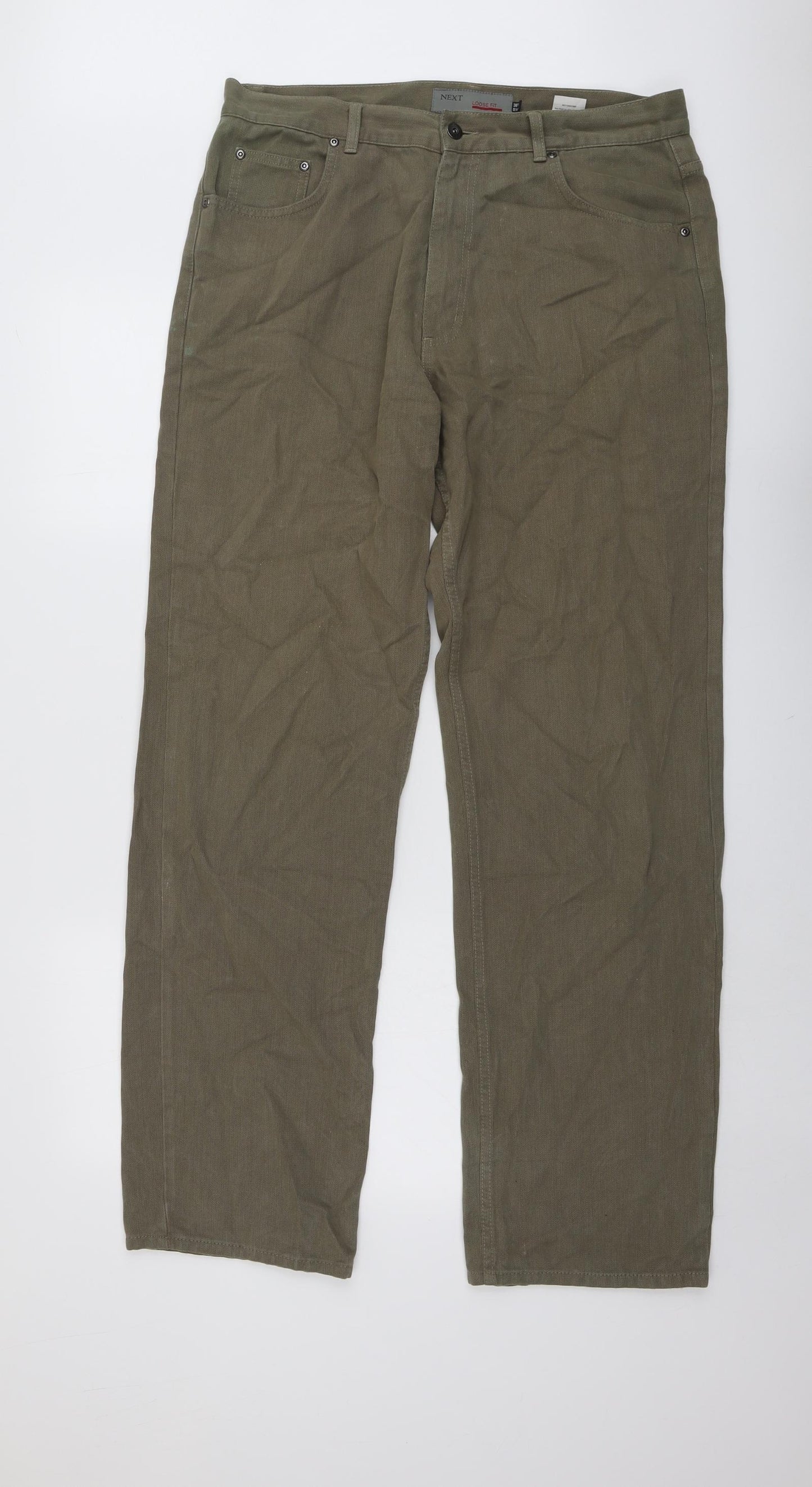NEXT Mens Green Cotton Straight Jeans Size 36 in L33 in Relaxed Button
