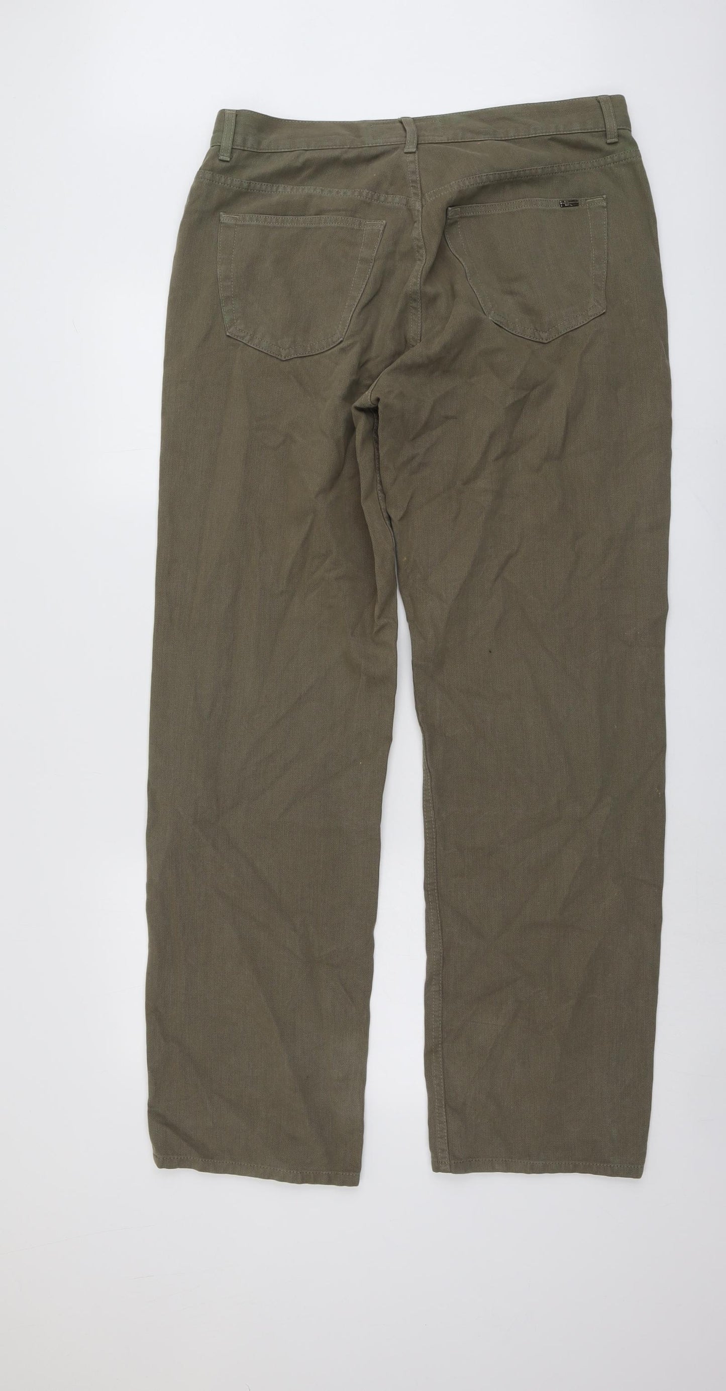 NEXT Mens Green Cotton Straight Jeans Size 36 in L33 in Relaxed Button