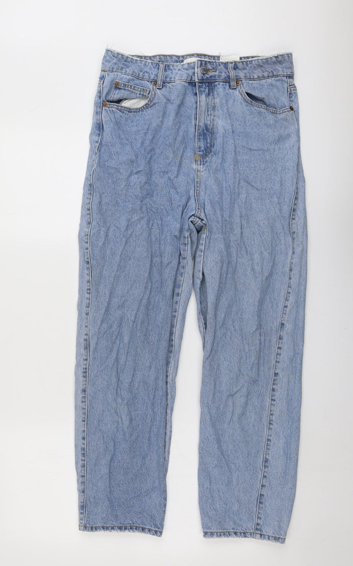 H&M Womens Blue Cotton Straight Jeans Size 14 L25 in Regular Button