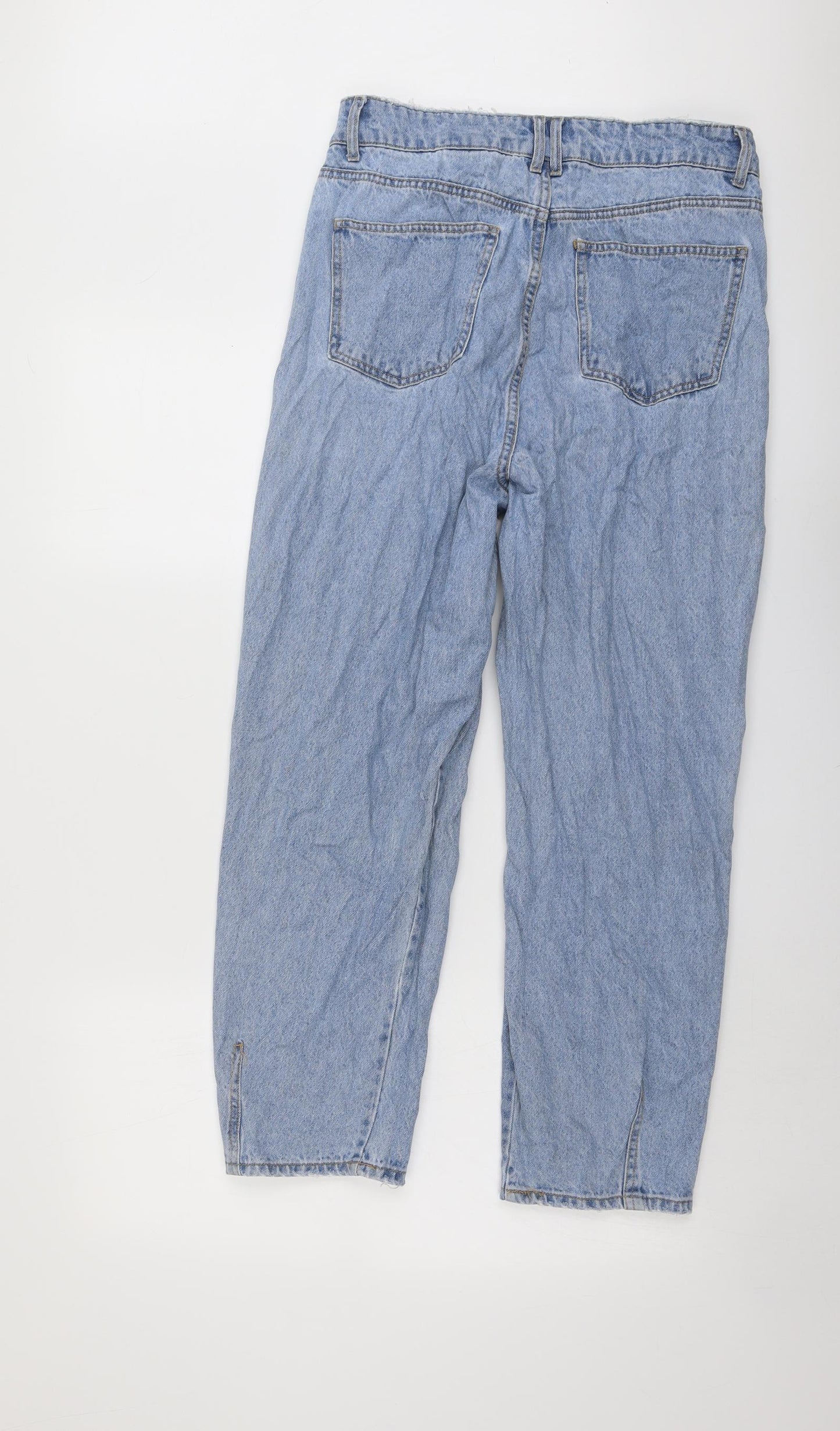 H&M Womens Blue Cotton Straight Jeans Size 14 L25 in Regular Button
