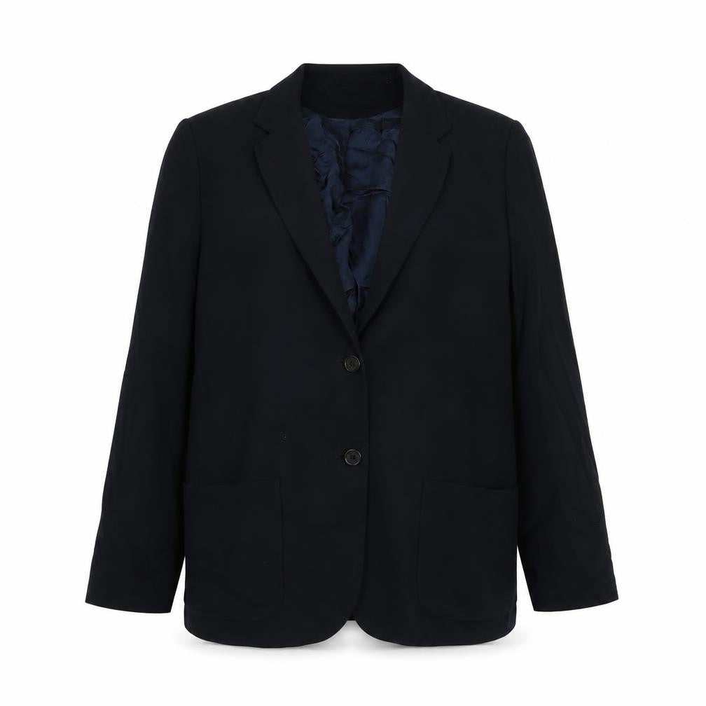 Front view of Marks & Spencer women’s blue polyester jacket suit jacket, size UK 14
