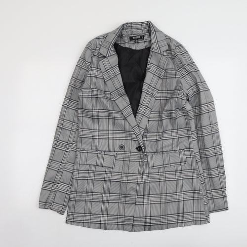 Missguided Womens Grey Geometric Jacket Blazer Size 8 Button