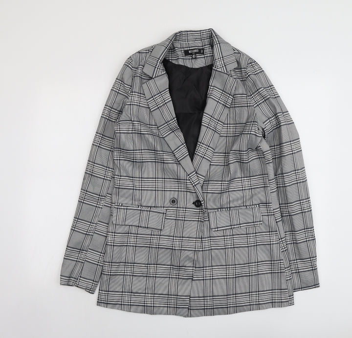 Missguided Womens Grey Geometric Jacket Blazer Size 8 Button
